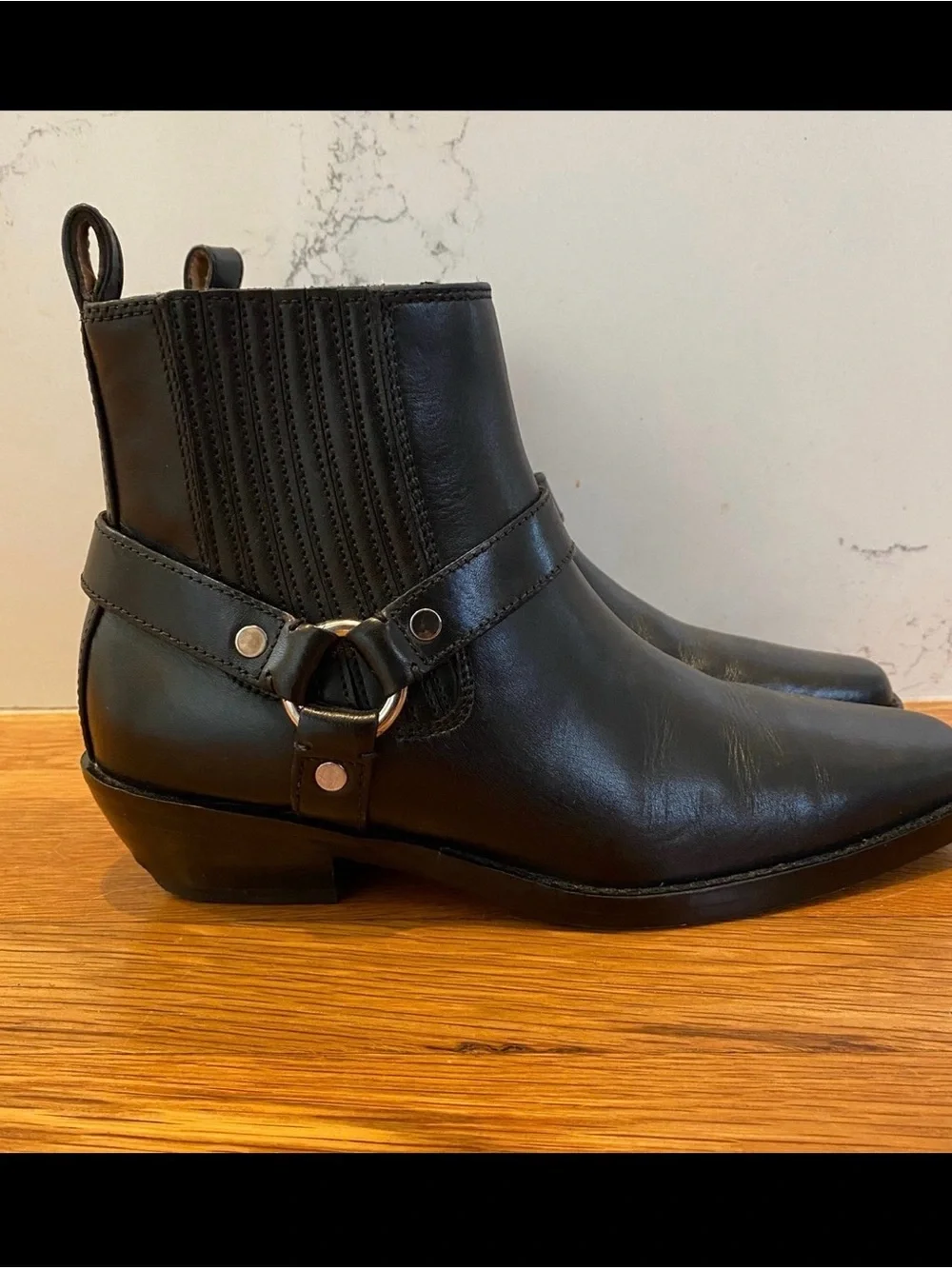 Madewell The Santiago Western Leather Black Ankle Boots (Size: 7)